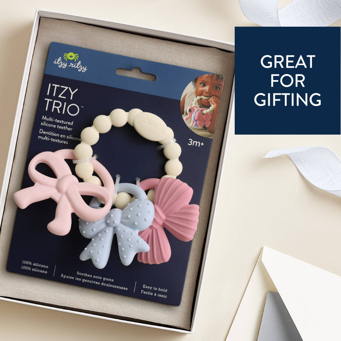 Itzy Trio Bow Teether - Wee Bee Baby Boutique