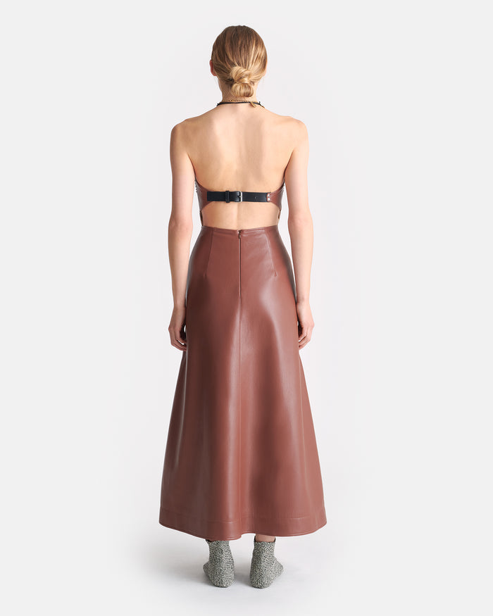 Iwona - Okobor™ Alt-Leather Midi Dress - Henna/Black