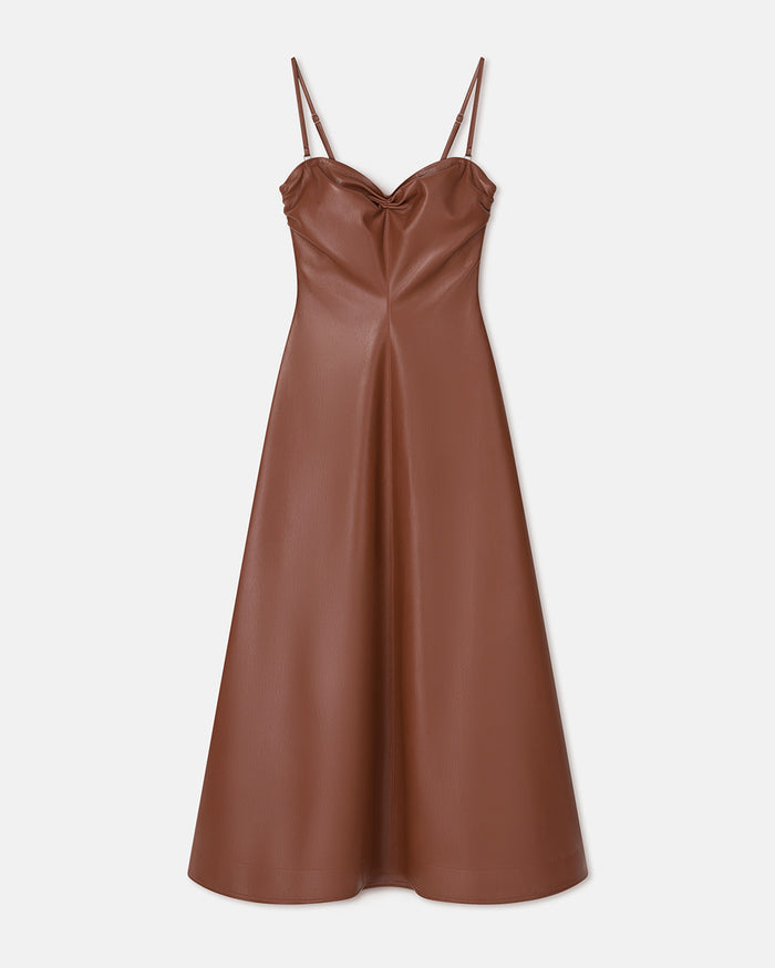 Iwona - Okobor™ Alt-Leather Midi Dress - Henna/Black