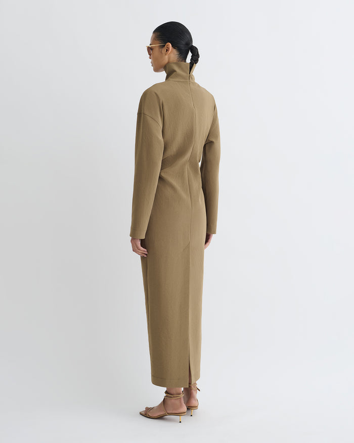 Jasmon - Draped Paper Jersey Turtleneck Dress - Brown