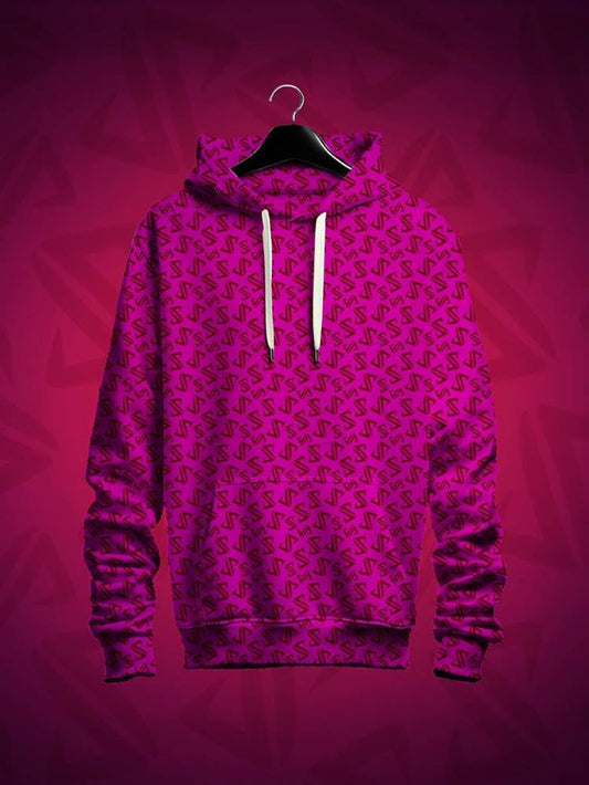 JP Logo Pink hoodie with a subtle pattern on a matching pink background