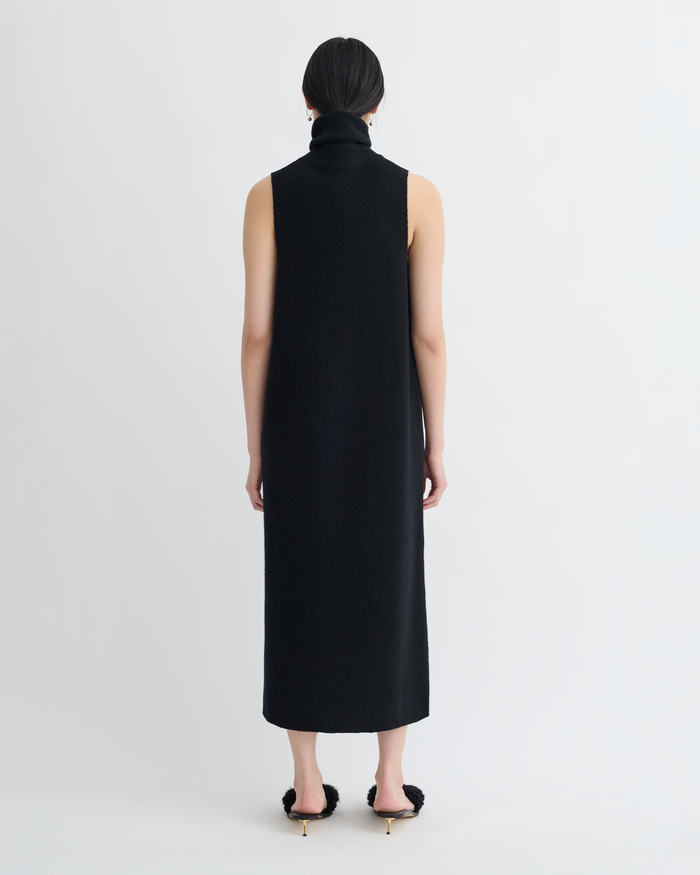 Jessam - Merino Wool Turtleneck Dress - Black/Roses