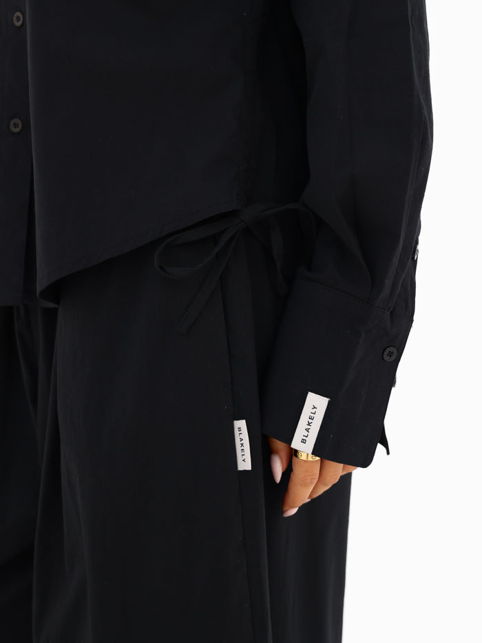 Kaia Wide Leg Poplin Trousers - Black