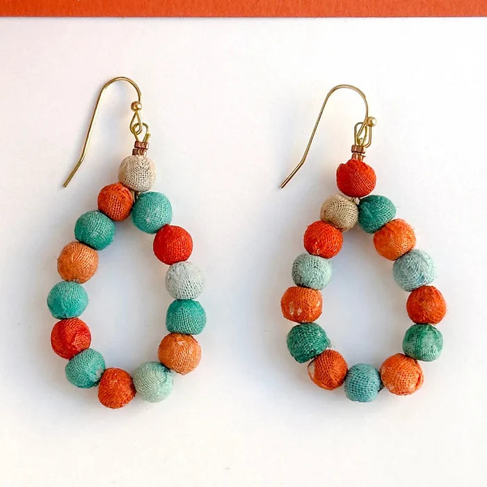 Kantha Capri Teardrop Earrings -Fair Trade Made- Final Sale