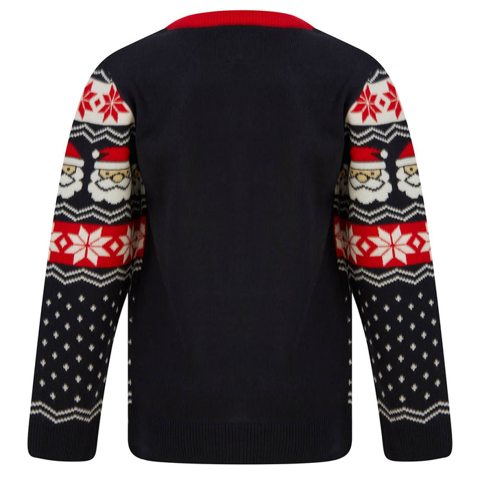 Kids Christmas Jumper Santa Head Snowflakes Red Black Nordic