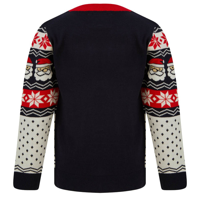 Kids Christmas Jumper Santa Head Snowflakes Red Black Nordic