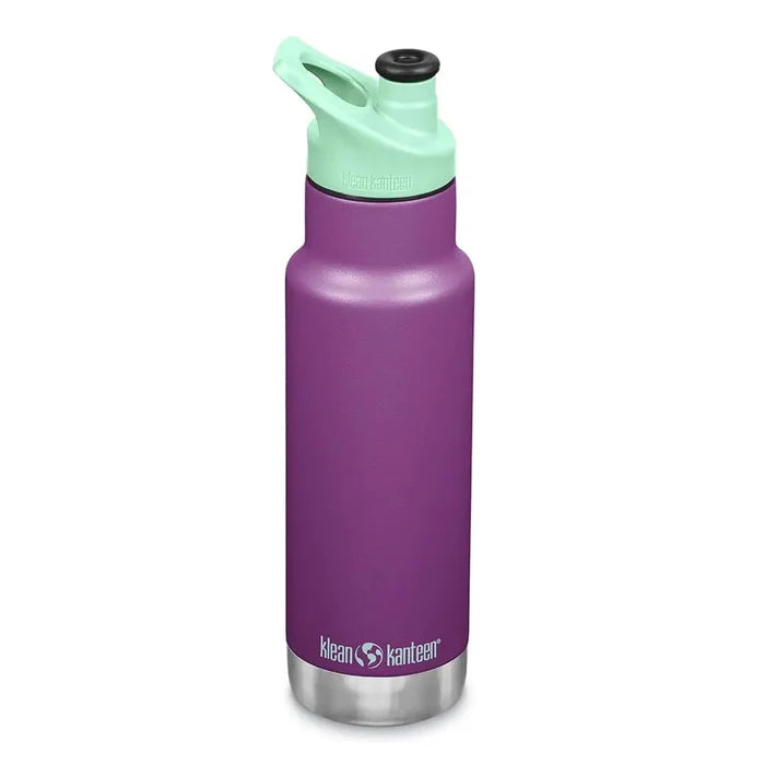 Klean Kanteen Vacuum Insulated Kid Classic Water Bottle 355ml in sparkling grape purple colour shot on a white background