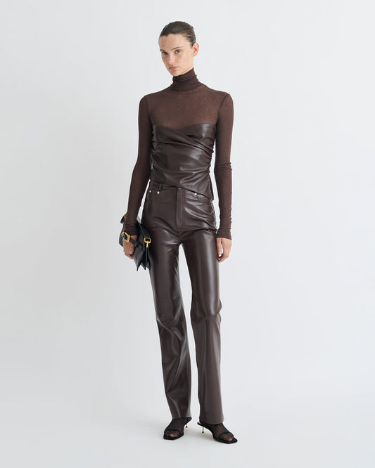 Kynlee - Mixed fabric turtleneck top - Dark Oak/Coffee Ground
