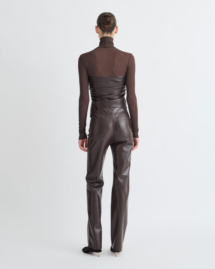 Kynlee - Mixed fabric turtleneck top - Dark Oak/Coffee Ground