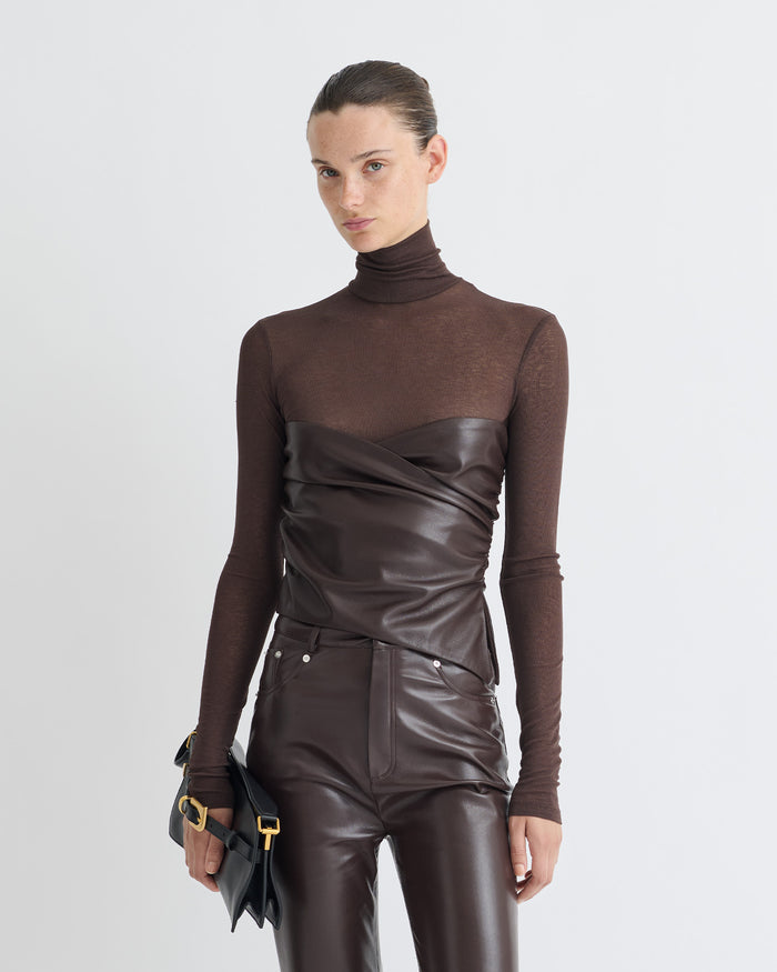 Kynlee - Mixed fabric turtleneck top - Dark Oak/Coffee Ground