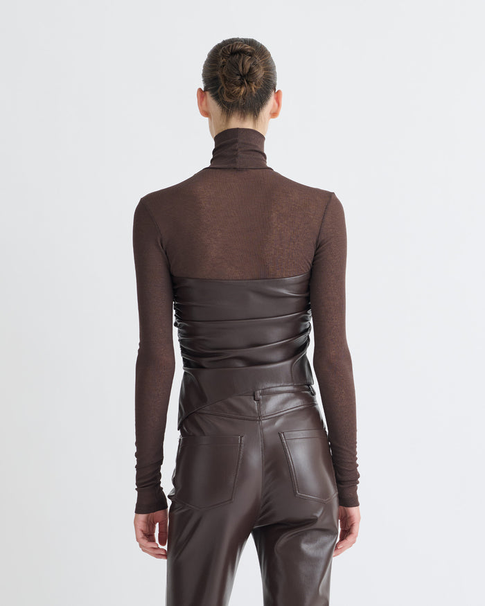 Kynlee - Mixed fabric turtleneck top - Dark Oak/Coffee Ground