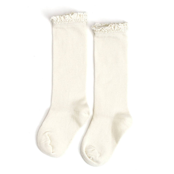 Lace Top Knee High Socks - Ivory - Wee Bee Baby Boutique
