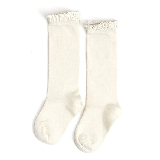 Lace Top Knee High Socks - Ivory - Wee Bee Baby Boutique