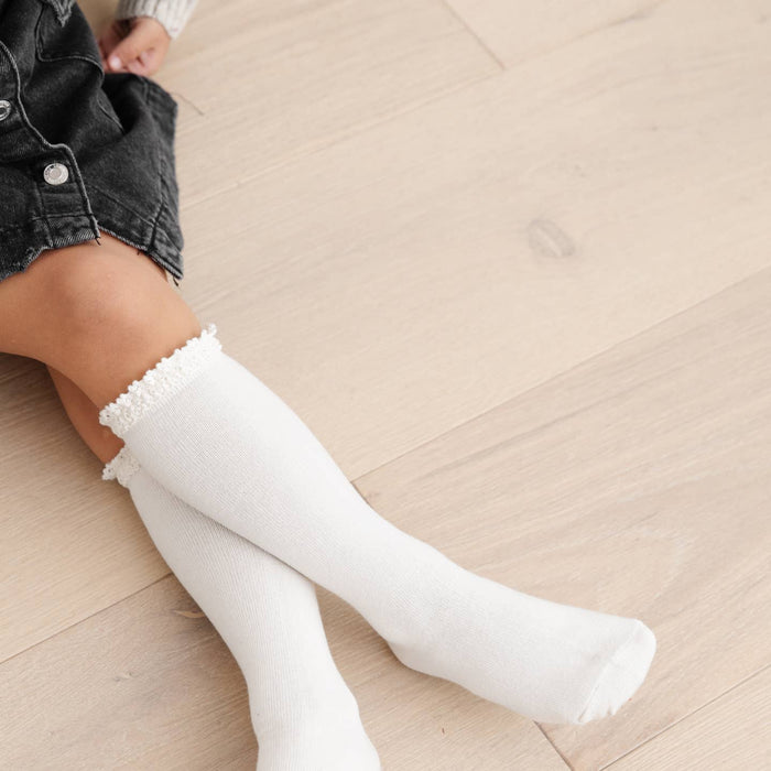 Lace Top Knee High Socks - Ivory - Wee Bee Baby Boutique