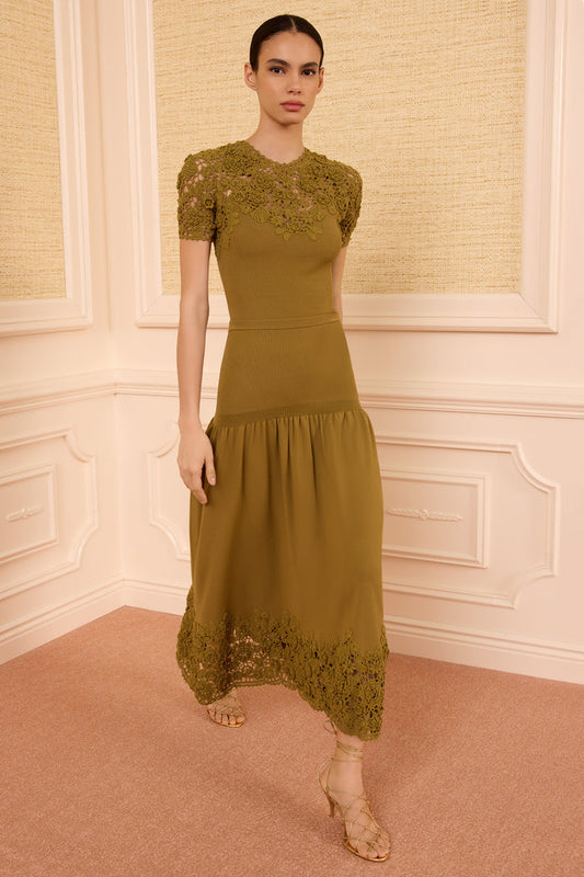 Leona Crochet Midi Skirt - Loden