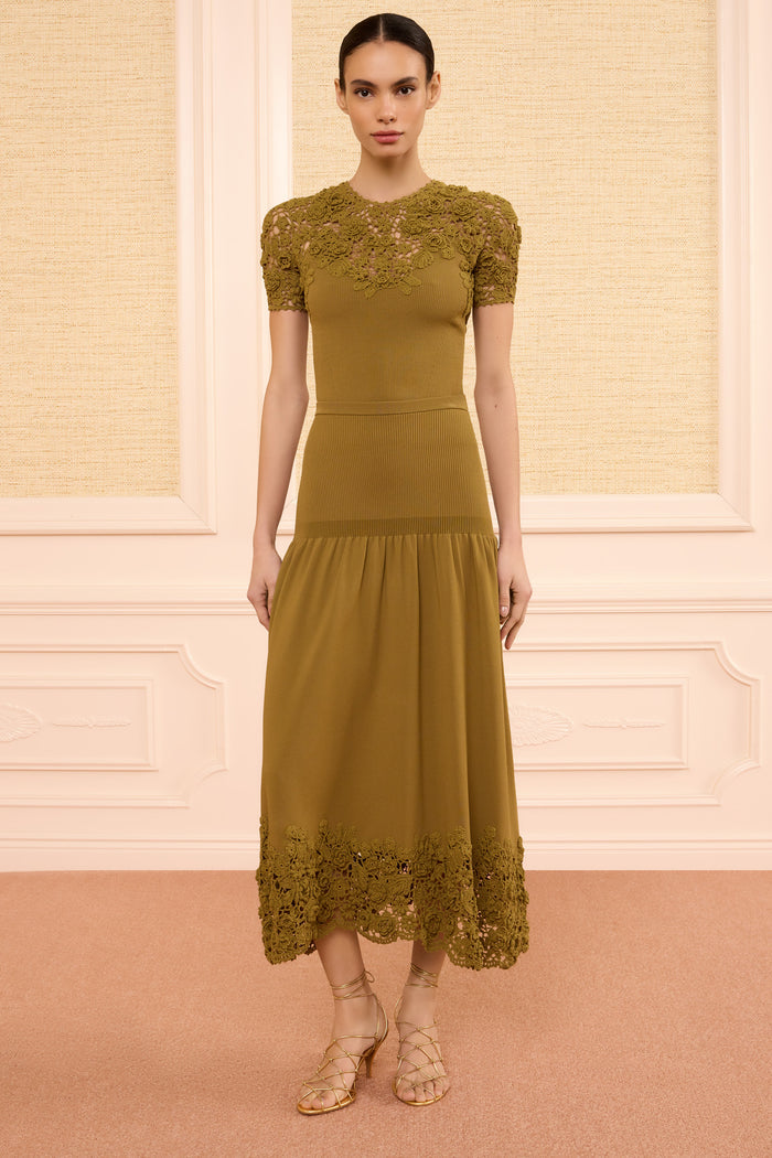 Leona Crochet Midi Skirt - Loden