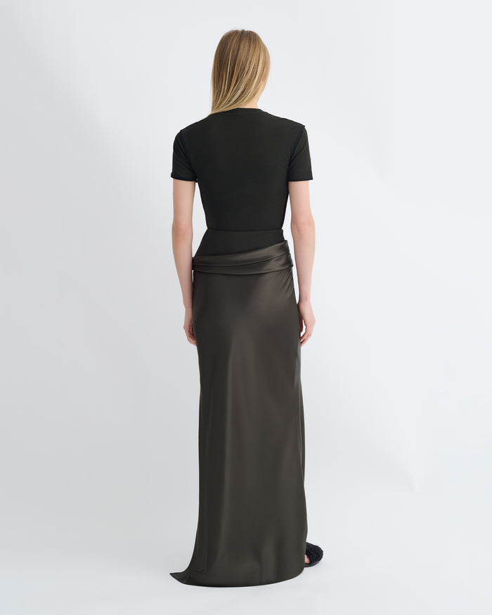Letto - Mesh Jersey and Slip Satin Skirt - Dark Green/Anthracite