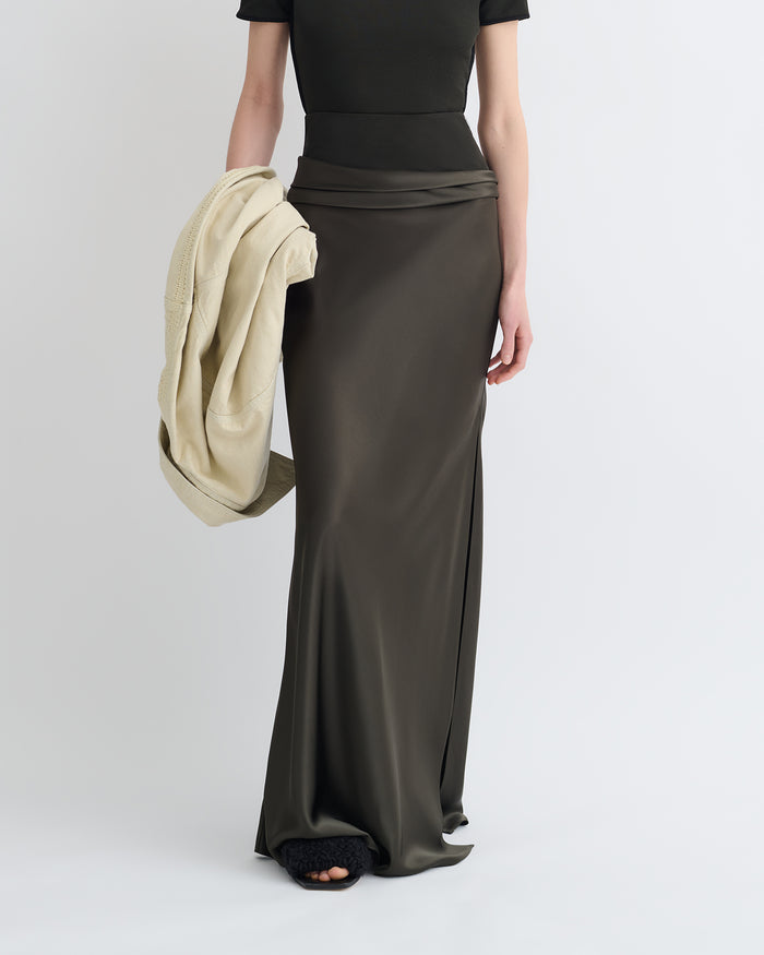 Letto - Mesh Jersey and Slip Satin Skirt - Dark Green/Anthracite
