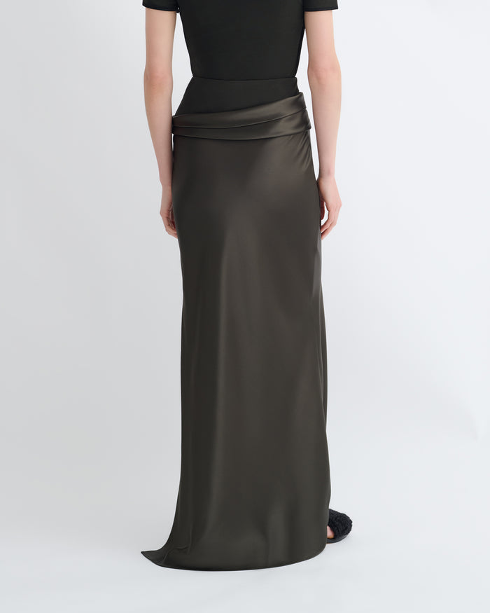 Letto - Mesh Jersey and Slip Satin Skirt - Dark Green/Anthracite