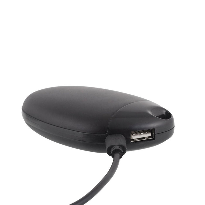 Lifesystems rechargeable hand warmer showing the charging cable and the output USB port