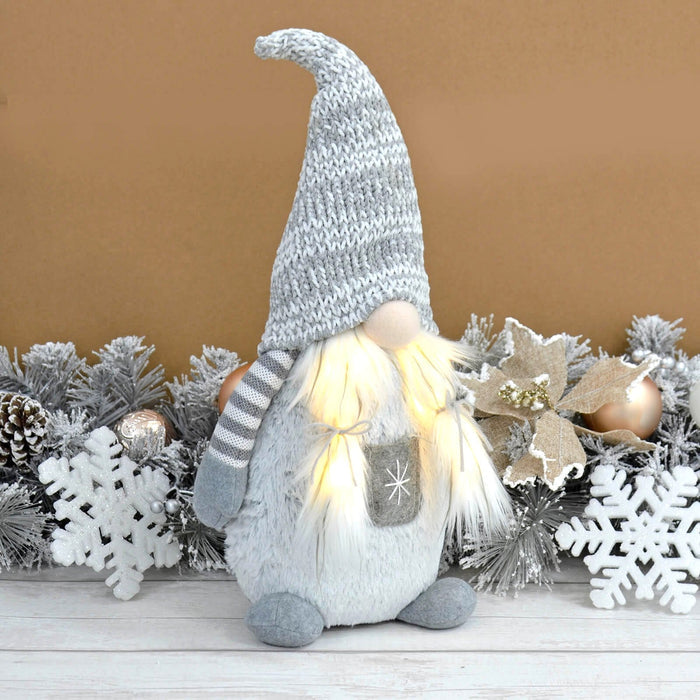 Light Up Fabric Gonk Grey White Christmas Decoration 50cm Girl