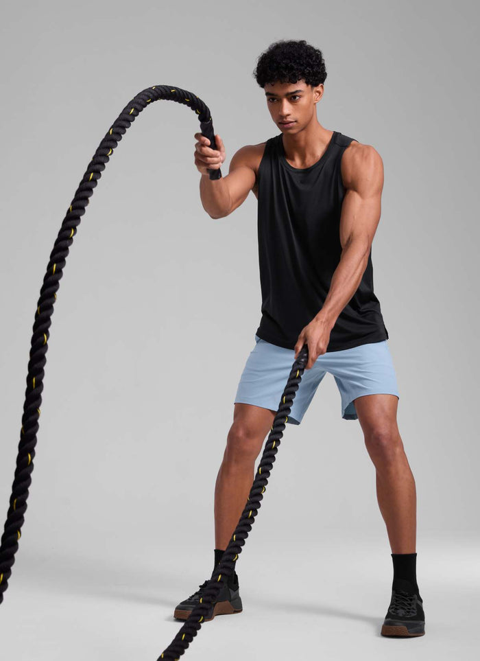 CRZ YOGA Man's Lightweight Training Side Slits Narrow Shoulder Tank Black