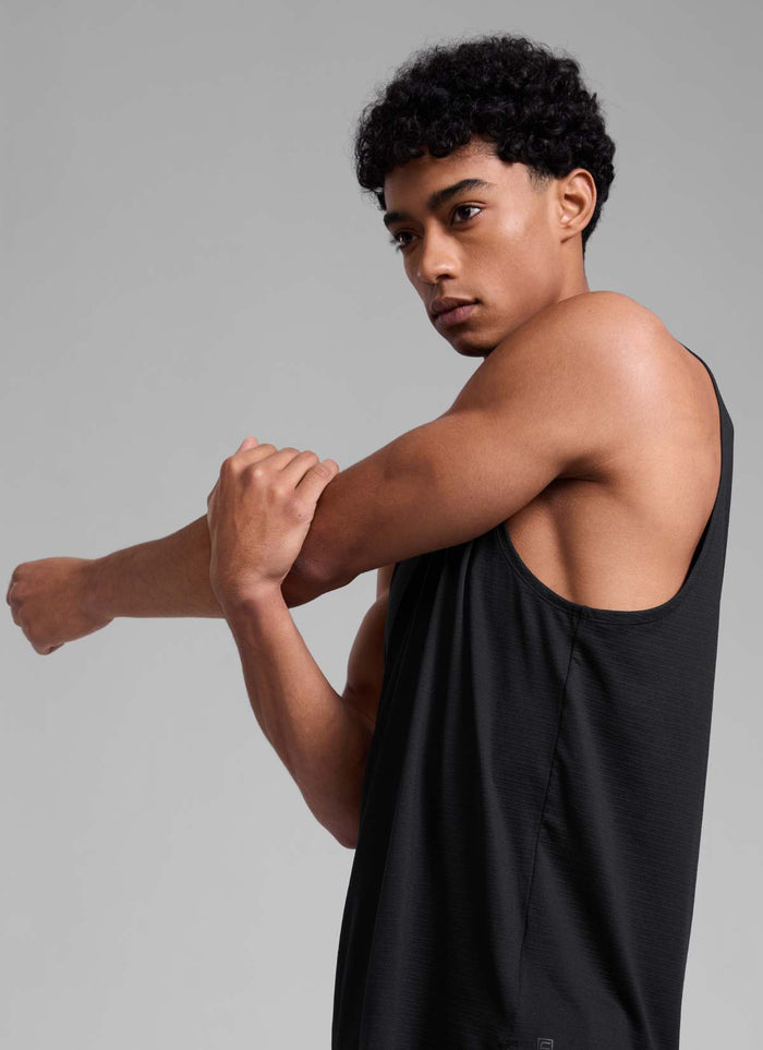 CRZ YOGA Man's Lightweight Training Side Slits Narrow Shoulder Tank Black