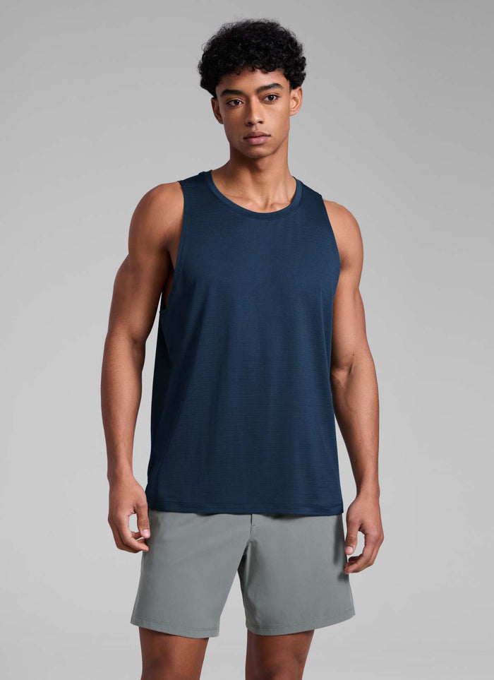 CRZ YOGA Man's Lightweight Training Side Slits Narrow Shoulder Tank Nautical Navy Blue