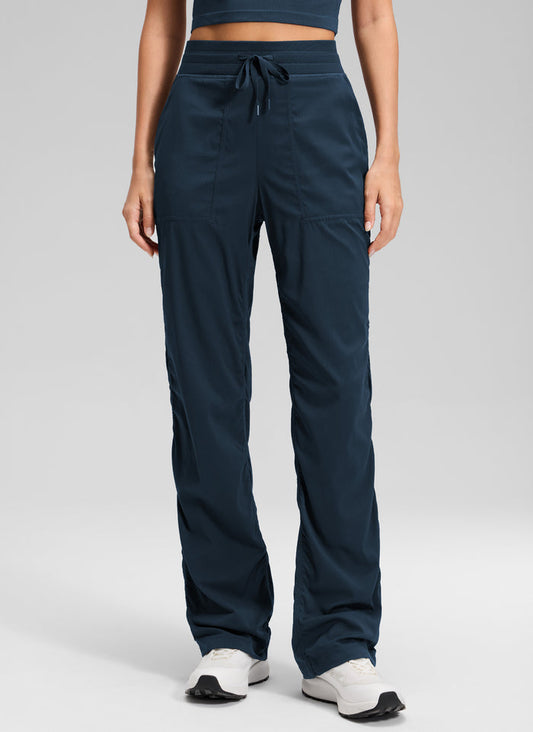 CRZ YOGA Women's Lightweight Drawstring Pocket Straight Leg Pant 32" Ink Blue