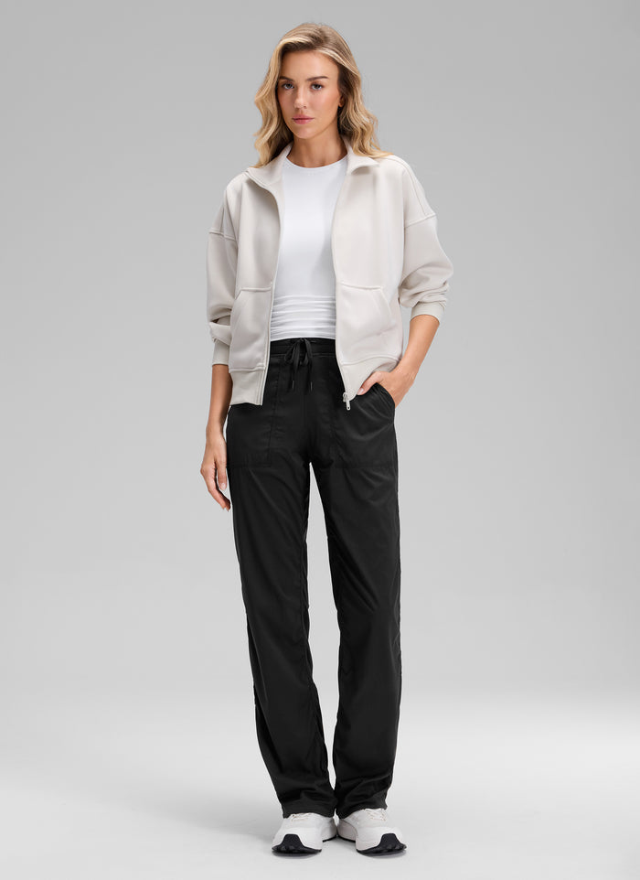 CRZ YOGA Women's Lightweight Drawstring Pocket Straight Leg Pant 32" Black