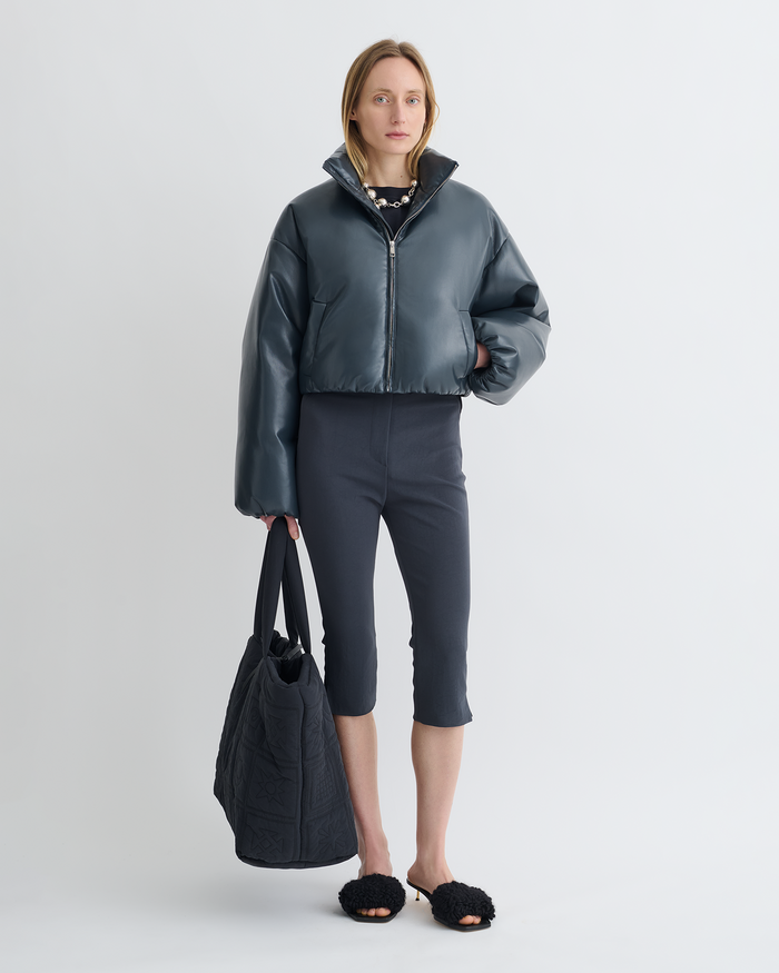 Lilima - Cropped Okobor™ Alt-Leather Puffer Jacket - Steel Blue