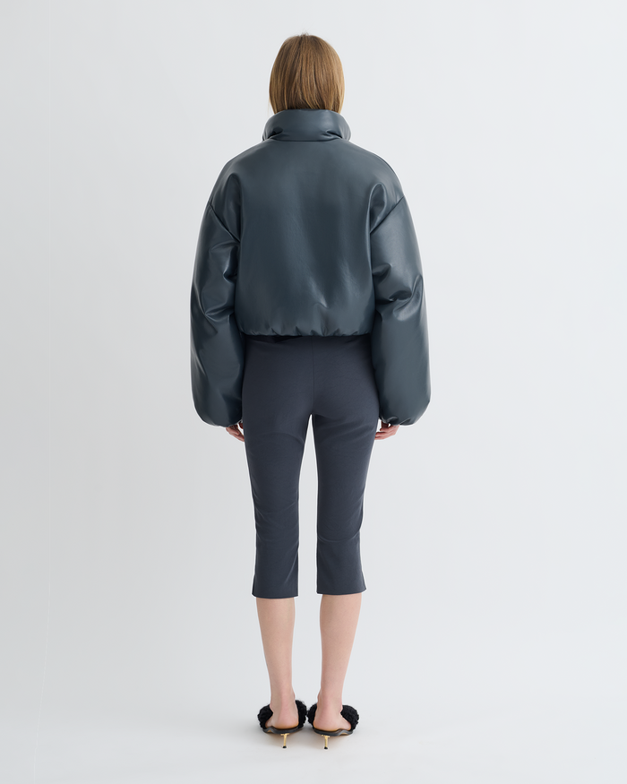 Lilima - Cropped Okobor™ Alt-Leather Puffer Jacket - Steel Blue