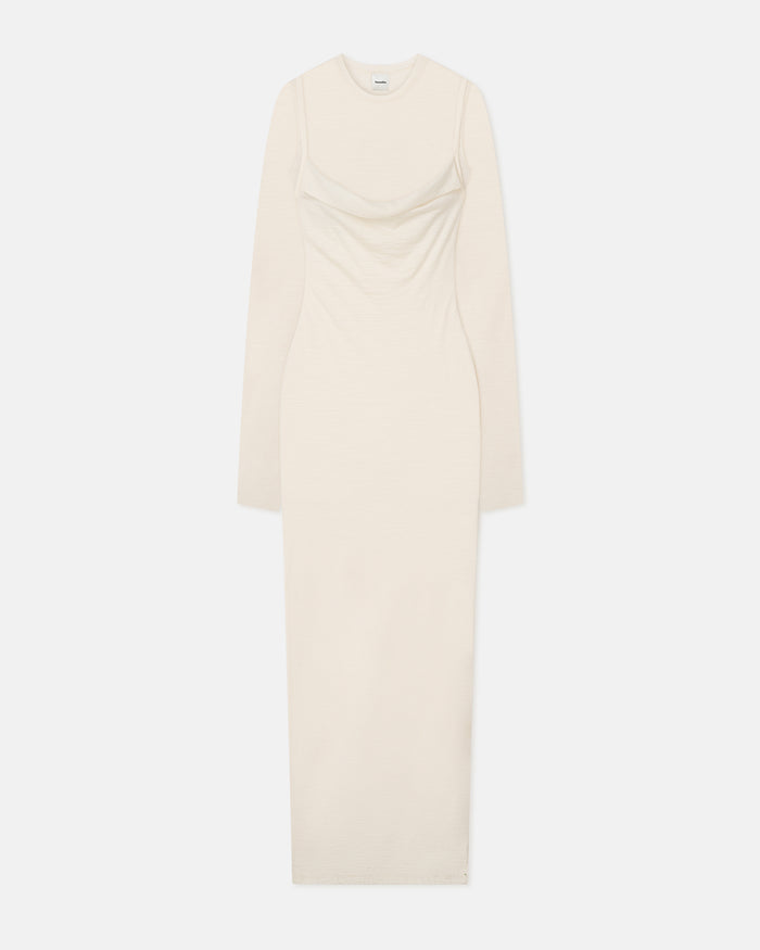 Linora - Draped Wool Jersey Midi Dress - Creme