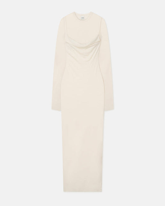 Linora - Draped Wool Jersey Midi Dress - Creme