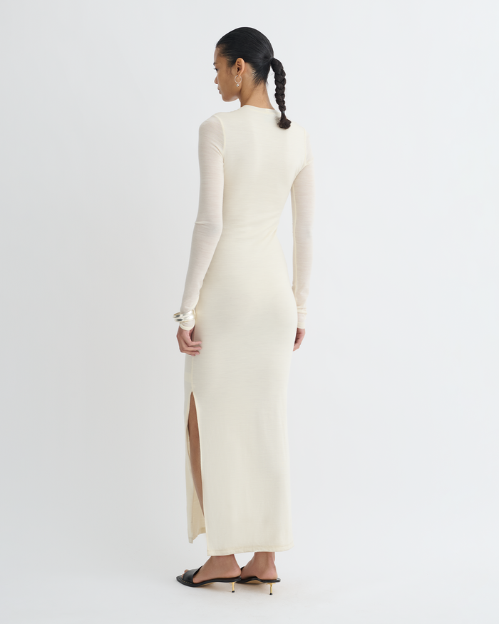 Linora - Draped Wool Jersey Midi Dress - Creme
