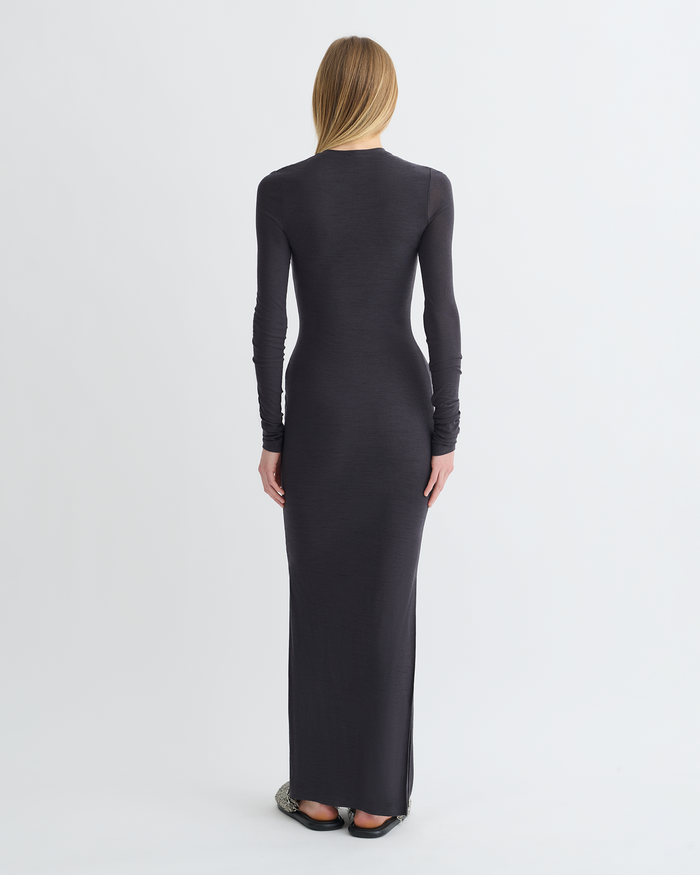 Linora - Draped Wool Jersey Midi Dress - Grey