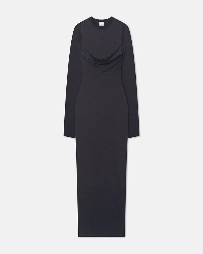 Linora - Draped Wool Jersey Midi Dress - Grey