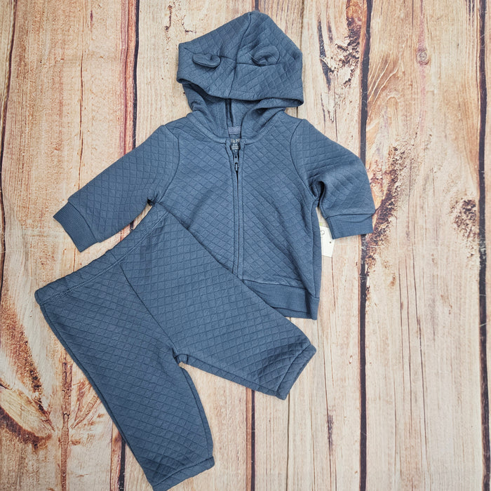 LITTLE ME DK BLUE QUILT HOODIE SET LCV16507N