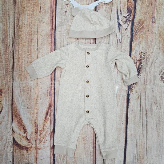 LITTLE ME OATMEAL COVERALL -HAT  LCN16494N-L265-1002
