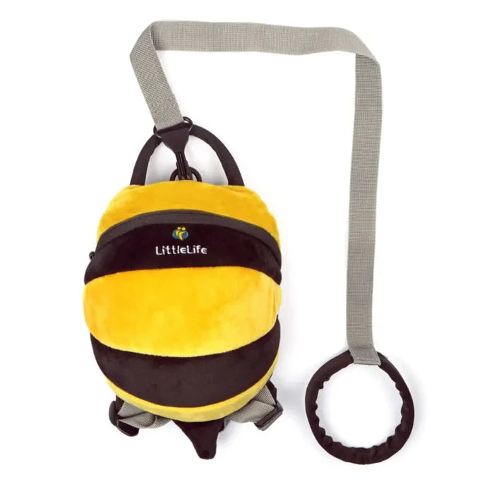 Littlelife Bee Toddler Backpack with safety rein attached on a white background