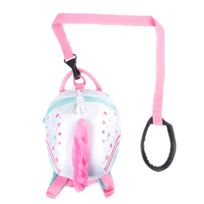 Littlelife Unicorn Toddler Backpack shown with the safety rein attached on a white background