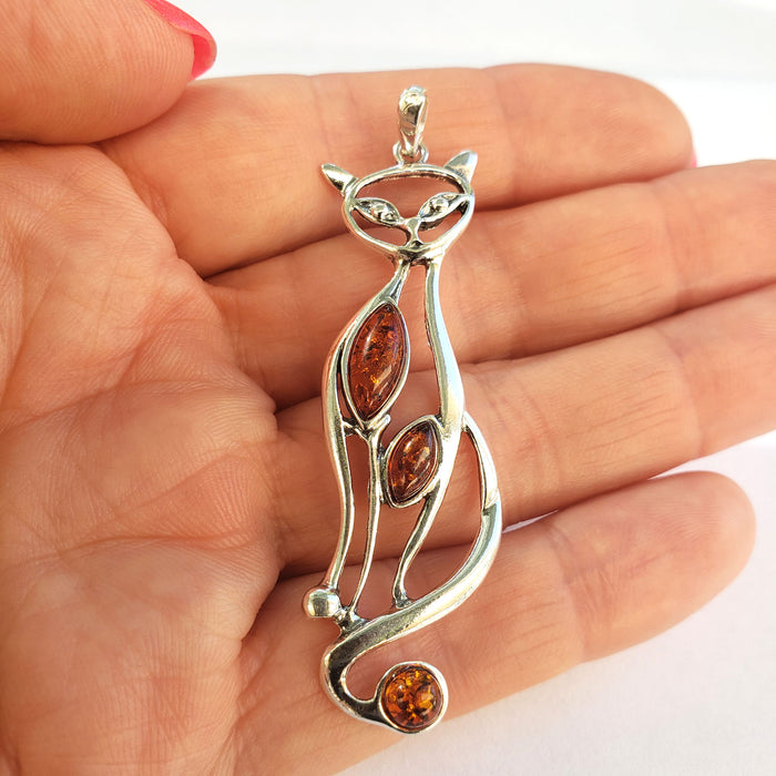 long silver cat pendant
