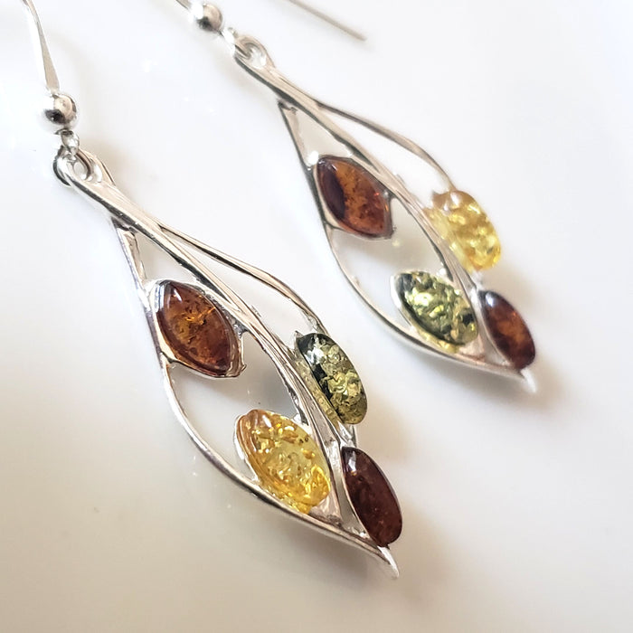 multicolor amber silver earrings
