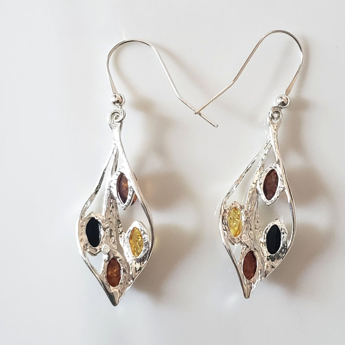 multicolor amber silver earrings