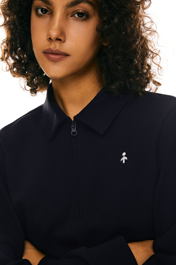 Long Sleeve Polo Sweatshirt Half Zip #color_navy