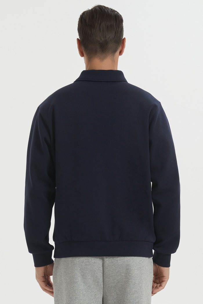 Orolay Long Sleeve Polo Sweatshirt  Regular Fit Button V Neck #color_navy