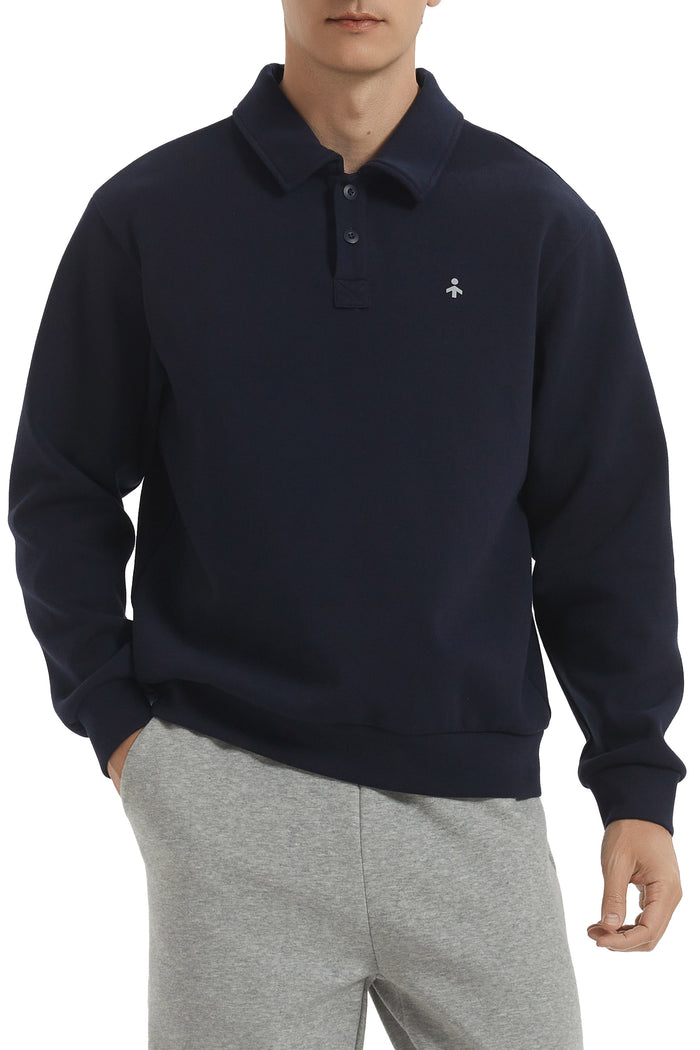 Orolay Long Sleeve Polo Sweatshirt  Regular Fit Button V Neck #color_navy
