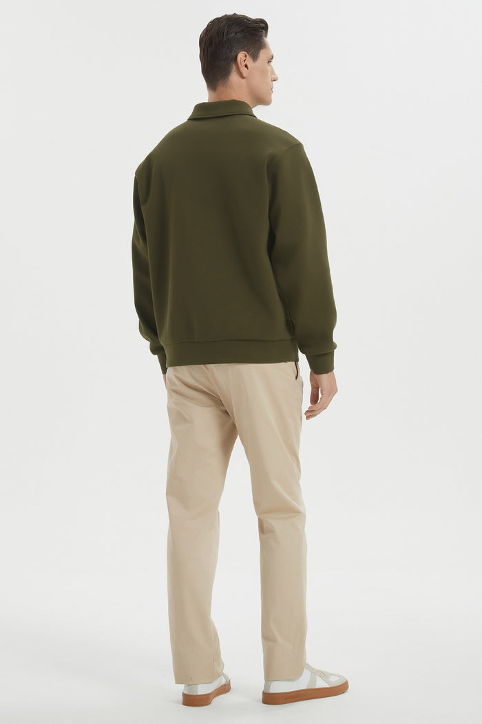 Orolay Long Sleeve Polo Sweatshirt  Regular Fit Button V Neck #color_dark green