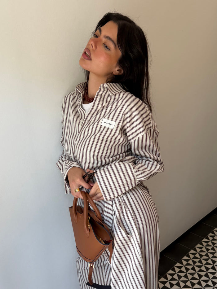 Lou Oversized Stripe Shirt - Chestnut Brown