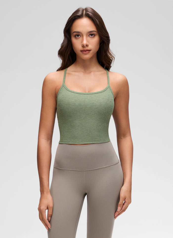 CRZ YOGA Women's Yoga Casual U Neck Y Back Crop Shelf Bra Tank Pistachio Green